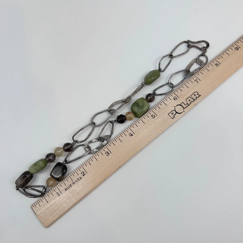 Silpada Designs Sterling Silver Hammered Link Jade Necklace‎